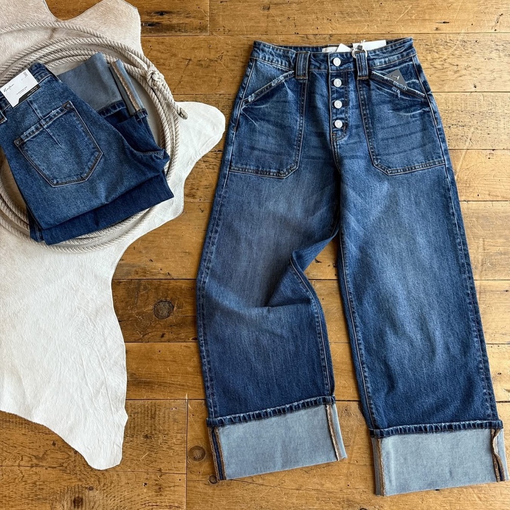 KanCan Dark Blue High Rise Wide Leg Jeans